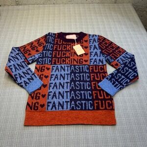 New‎ AYDA Baby Alpaca Wool Graphic Sweater XS Colorblock Statement Sassy Swear